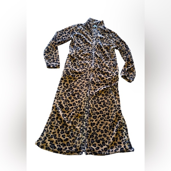 Leopard Print Robe  Cozy house  Full Zipper Two Pockets Lounger Wear Size 2 - Picture 2 of 16
